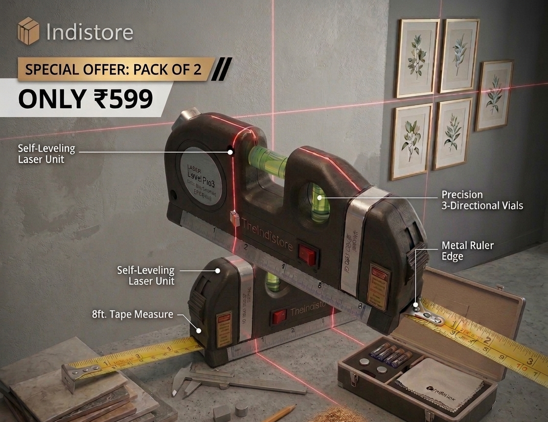 4-in-1 Laser Level with Measuring Tape for DIY [Pack of 2]