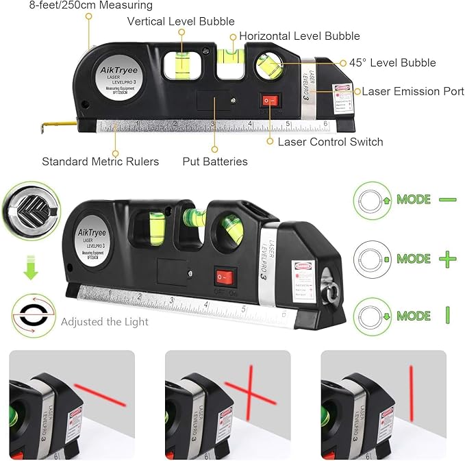 4-in-1 Laser Level with Measuring Tape for DIY [Pack of 2]